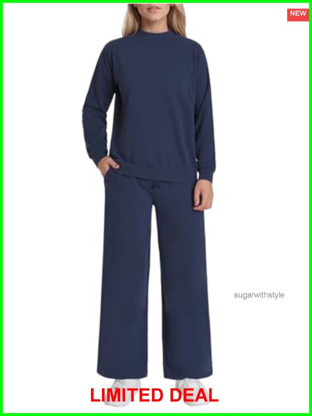 Petite 2 Piece Sweatsuit Wide Leg Sweatpants Mock Neck Lounge Set